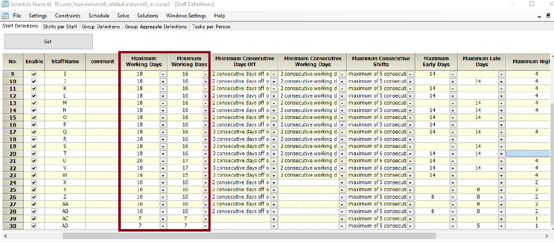 How can I set staff preferences, such as individual work days?