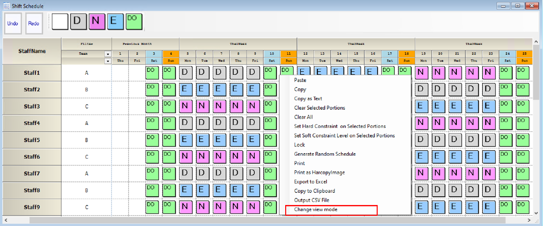 Shift and Task Schedule